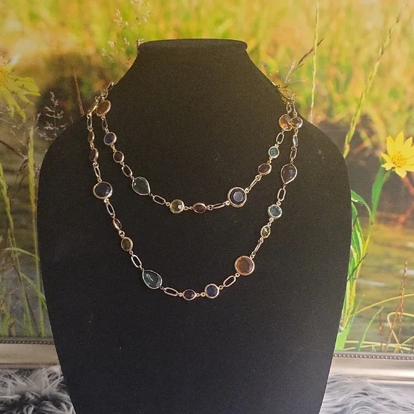 Gold Tone Double Strand Station Necklace 22” (44") Lobster Clasp - Picture 5 of 8